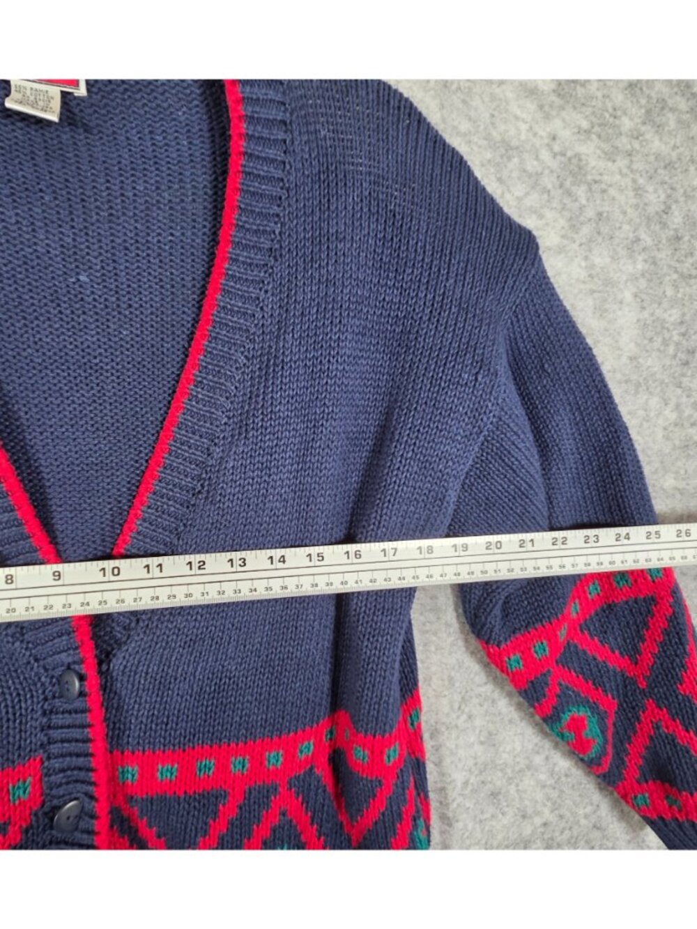 vintage Gina Peters blue knit button-down cardigan sweater V Neck Size L Preppy - Picture 4 of 8